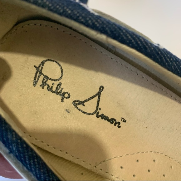 Philip Simon Blue Denim Embroidered Platforms with White Tie Bow - Picture 2 of 11